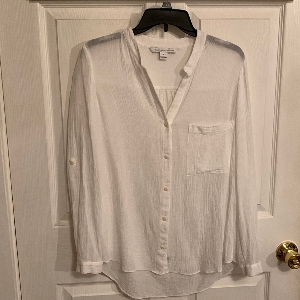 DIANE VON FURSTENBERG Women’s Button-Down White Long Sleeve Shirt SZ 6